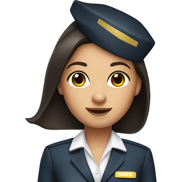 long dark hair brown eyed girl flight attendant holding suitcase no hat emoji