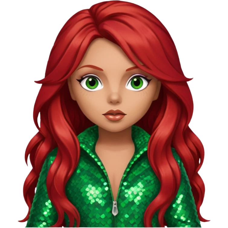 Jesy Nelson from Little Mix with long red hair, green sequin outfit emoji