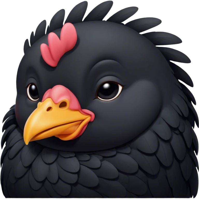 Meme-Worthy Cute Sleeping Black Chicken Portrait Emoji, Head resting peacefully with a contented smile, showcasing a delightfully compact build and a luxuriously soft black plumage, eyes shut in a serene, restful nap, Simplified yet hilariously adorable features, highly detailed, glowing with a soft, drowsy light, high shine, relaxed and utterly lovable, stylized with an air of playful laziness, bright and heartwarming, soft glowing outline, capturing the essence of a comically sleepy chicken, so meme-worthy it feels like it could instantly become the next viral sensation of adorable slumber! emoji