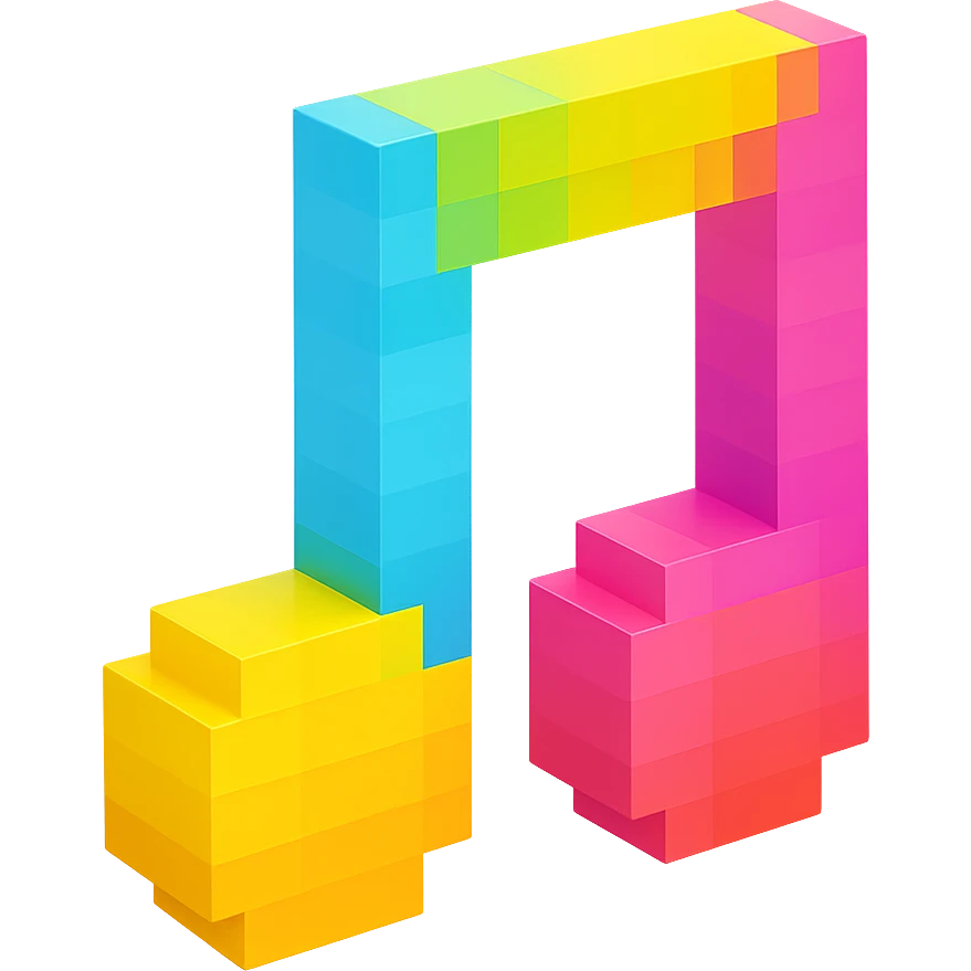 music note, voxel style, bright colors, 3D cubic form emoji
