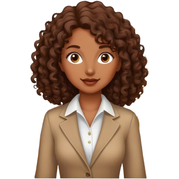 brown lady with medium brown mid length curly hair in real estate job with house emoji