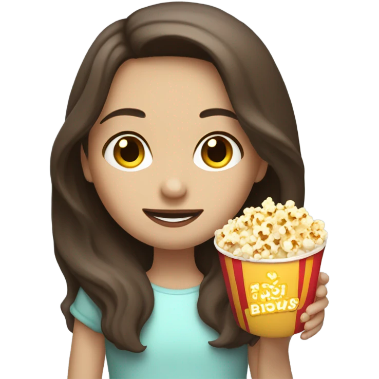 Girl with white skin and long brown hair, eating popcorn emoji