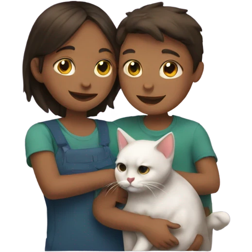 girl and boy hugging their cat emoji