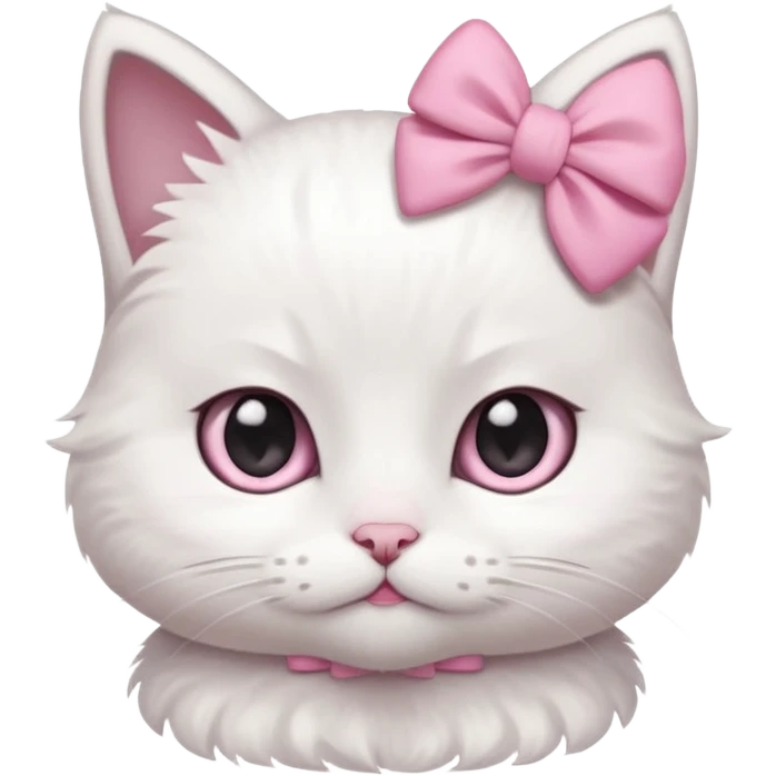 A little white cat with innocent eyes and a pink bow on its head emoji