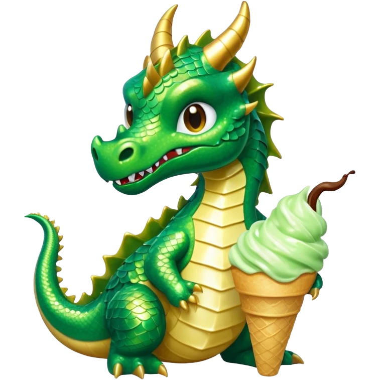 A shiny glittery dragon eating ice cream emoji