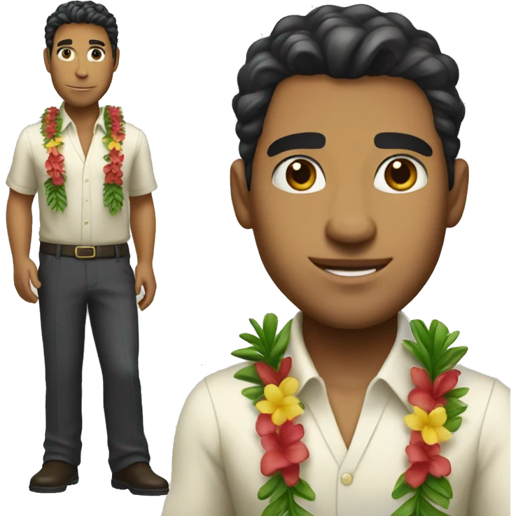 a full portrait of a Hawaiian man with a corporate outfit and no lei. Just a clean outfit. emoji