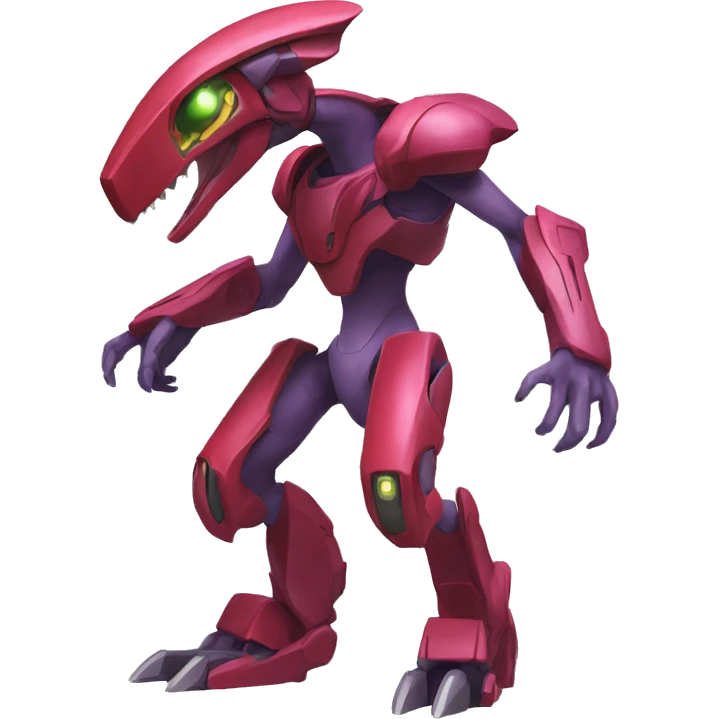 a Genesect-Raptor-Fakémon—hybrid with a futuristic visor-helmet full body emoji