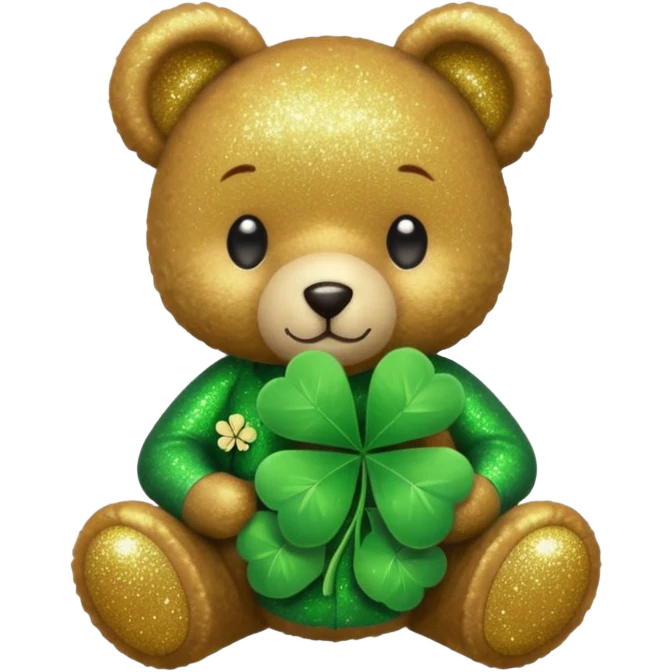 Glitter Teddy with four-leaf clover emoji
