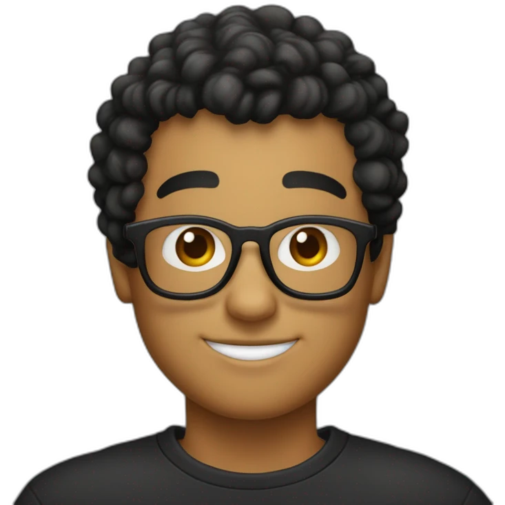 Personnage jeune avec des cheveux noirs bouclés et des lunettes rondes emoji