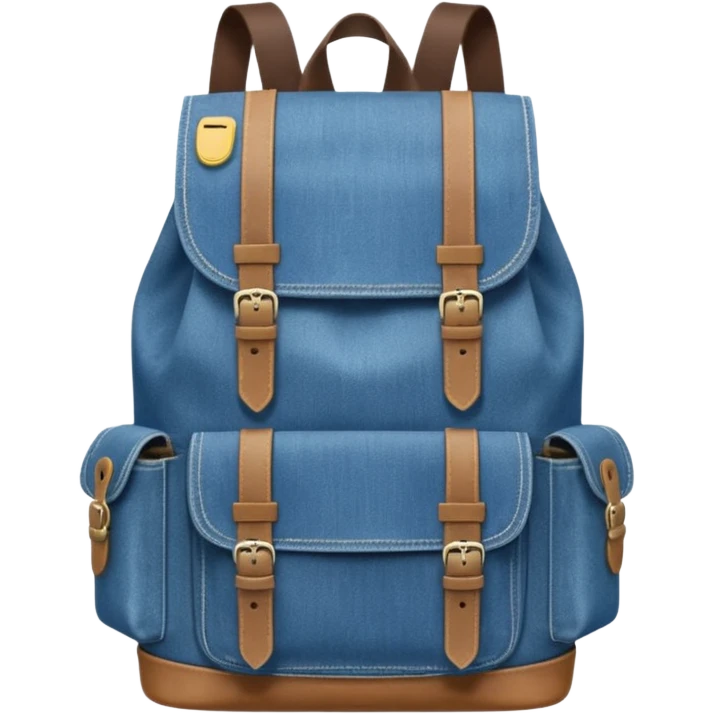 blue denim backpack with a flap top and one small buckle straps attached only on the flap, not connected to the front panel. No front pockets or vertical straps below the flap. Clean and minimal design with two side pockets. 



 emoji