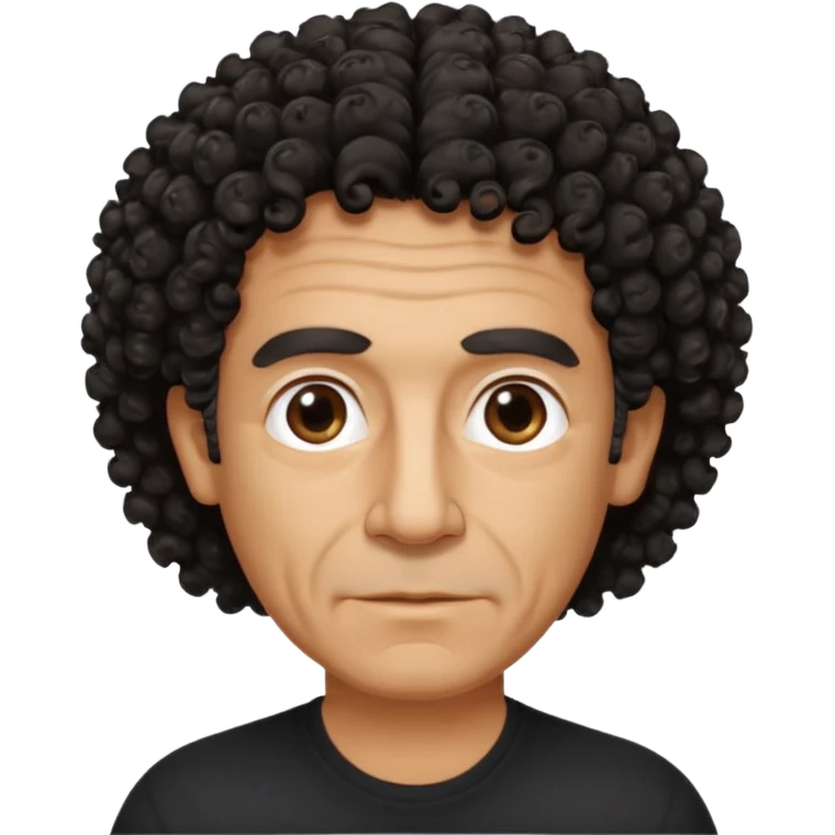 60 year old Greek man with short black curly frizzy think hair that sticks up and has a black shirt emoji