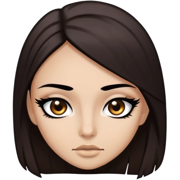 pretty long hair straight dark brown hair baddie with black eyeliner and brown eyes emoji