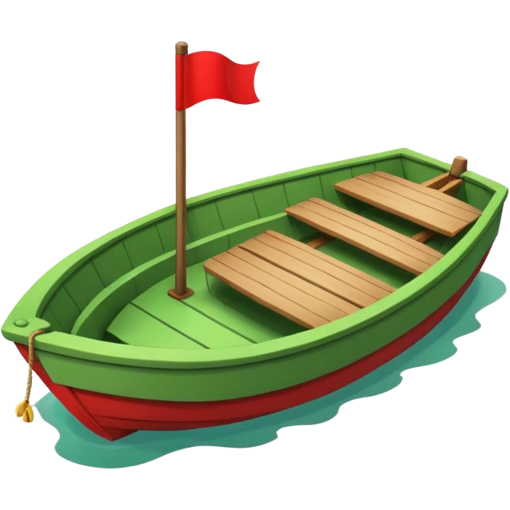 green boat in cartoon having a small place to live and a small red flag on it emoji