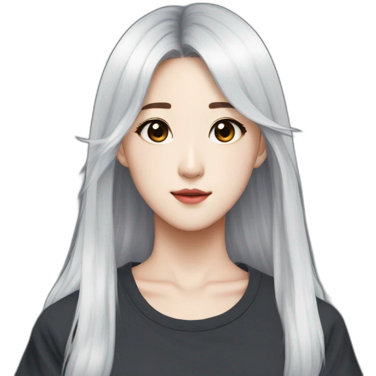 Kim jisoo idol with long but wolf cut bandgs and with white sweatshort hair emoji
