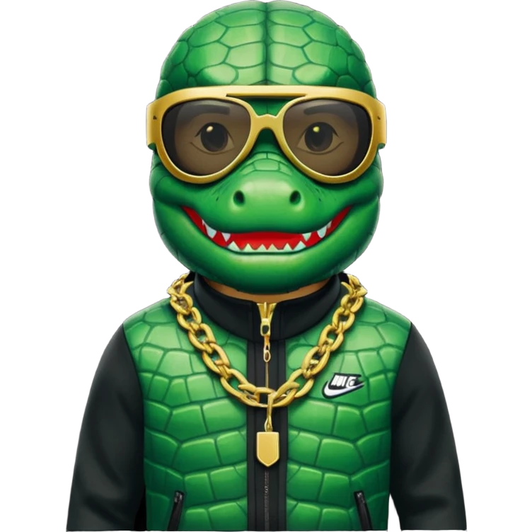 Crocodile wearing a Nike tech with a ski mask on with a chain and glasses emoji