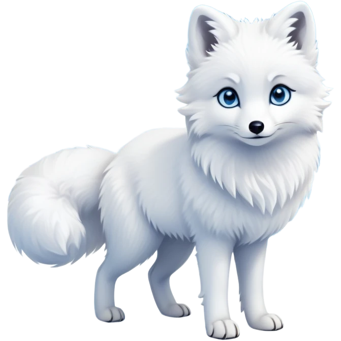 cinematic-arctic-fox-realistic-full-body-standing-emoji,-fluffy-tail-curled-slightly-around-its-white paws,-thick-pure-white-fur-blending-into-the-snowy-landscape,-head-tilted-dramatically,-bright-blue-eyes-glistening-with-intelligence,-simplified-yet-realistic-focused-features,-highly-detailed,-glowing-with-an-almost-sarcastic-glow expressive eyes emoji