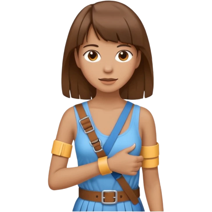 create an emoji of a woman with brown hair and a fringe with her right arm in a brace/sling  emoji