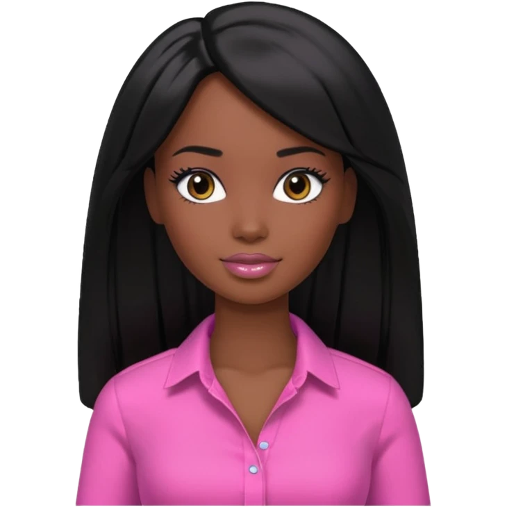 Make skin Darker skin Black barbie, long black  hair, pink  shirt  emoji