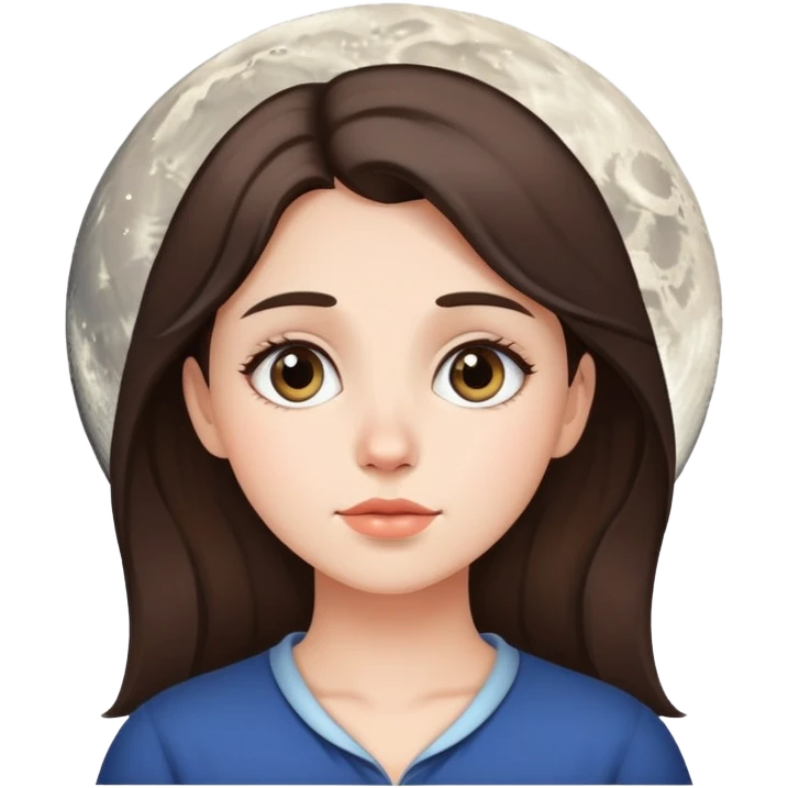 Brunette girl looking at the moon emoji
