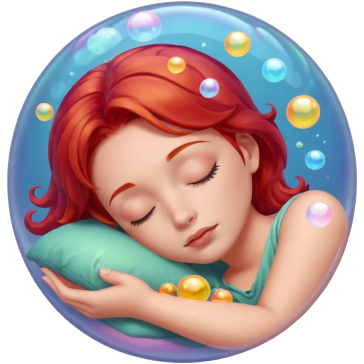 soap bubble with sleeing woman inside red hair emoji