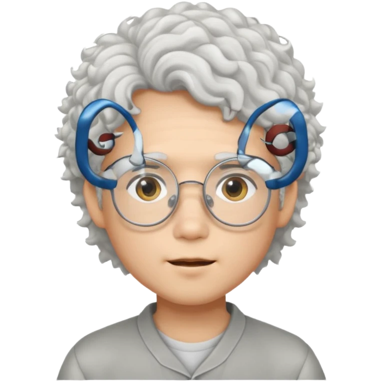 young asian boy with curly white hair and glasses emoji