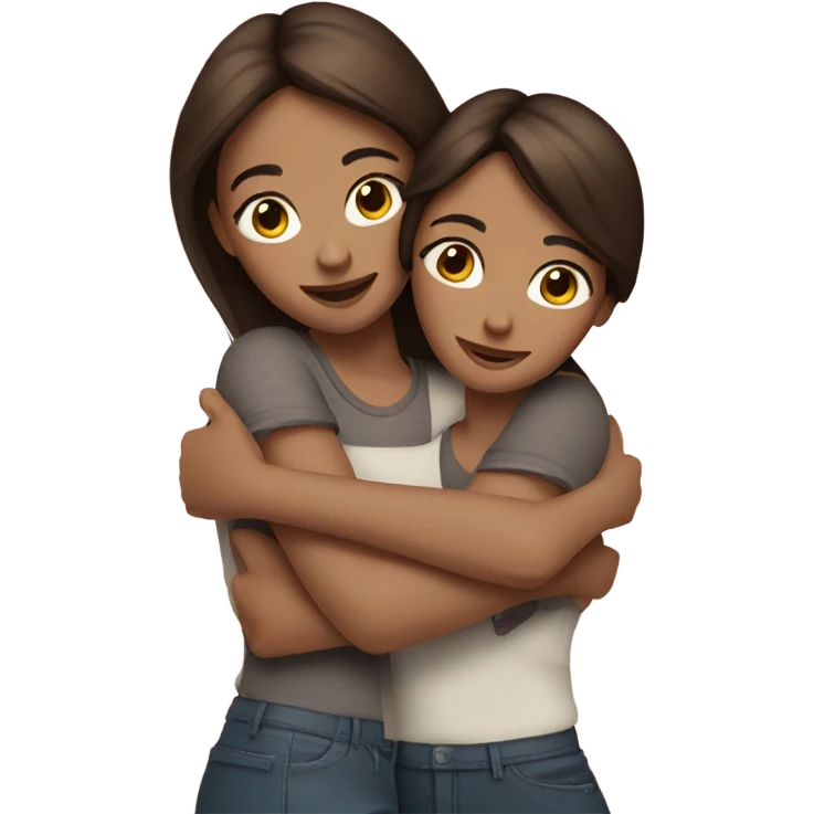 Two brunette girls hugging emoji