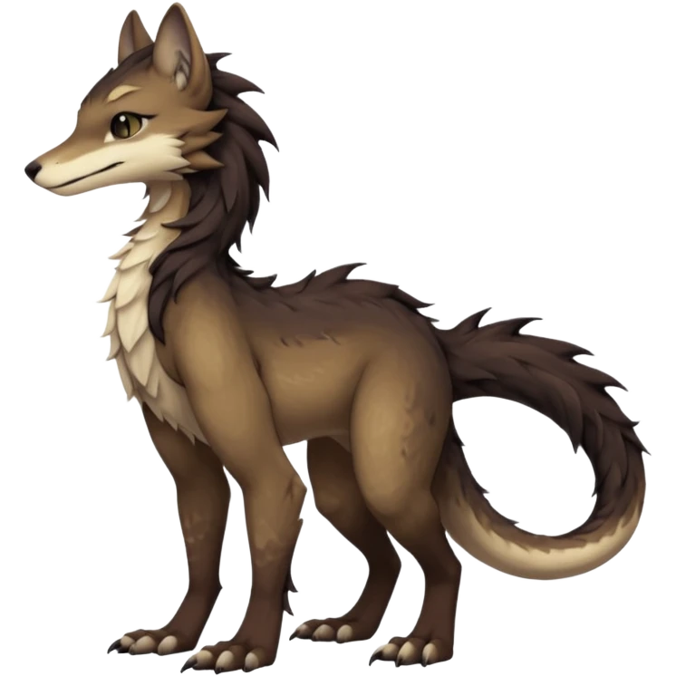 Brown and beige badass elegant wild beautiful natural cute badass epic exotic anthro modern furry 2-legged sergal-vernid-creature, full body, dark-brown-black-gradient pretty hair, with a long tufted tail, aesthetic, art by LiLaiRa, art by art by Falvie emoji
