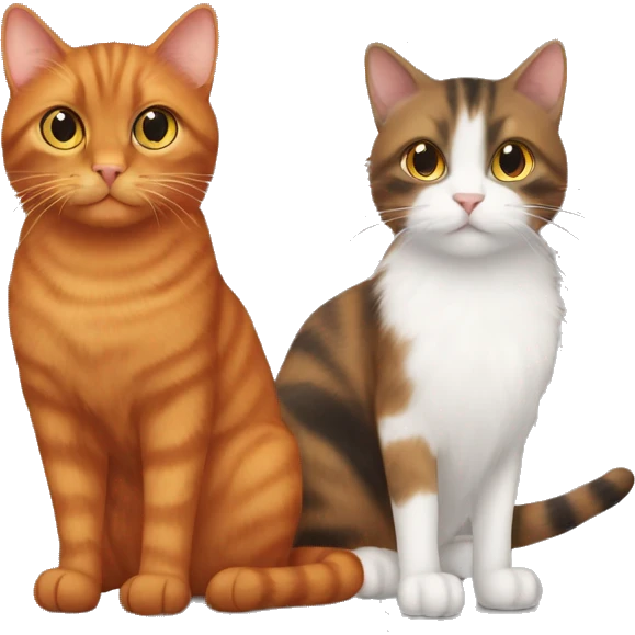 Brown cat and orange cat and black fluffy cat standing next to eachother emoji