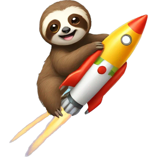 a sloth on a rocket emoji