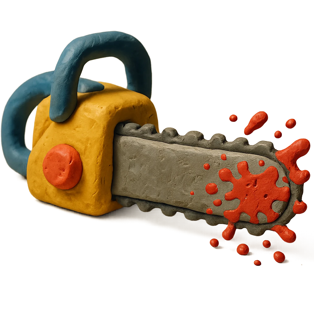 claymation style chainsaw with red splatter, plasticine look emoji