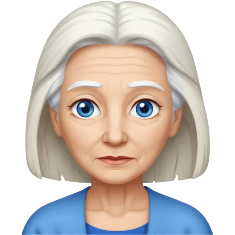 abuela con ojos azules, pelo blanco, tez blanca, con el pelo tomado, mas largo,  emoji