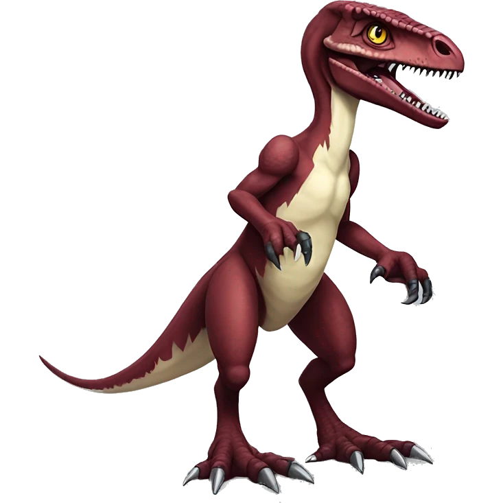 Maroon edgy badass velociraptor-Digimon, full body emoji