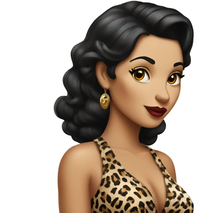 pin up woman with black hair in a leopard outfit  emoji
