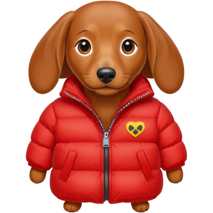 Daschund dog in puffer so big it can't walk emoji