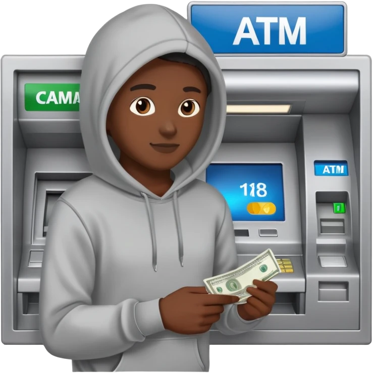 scammer withdrawing money from ATM emoji