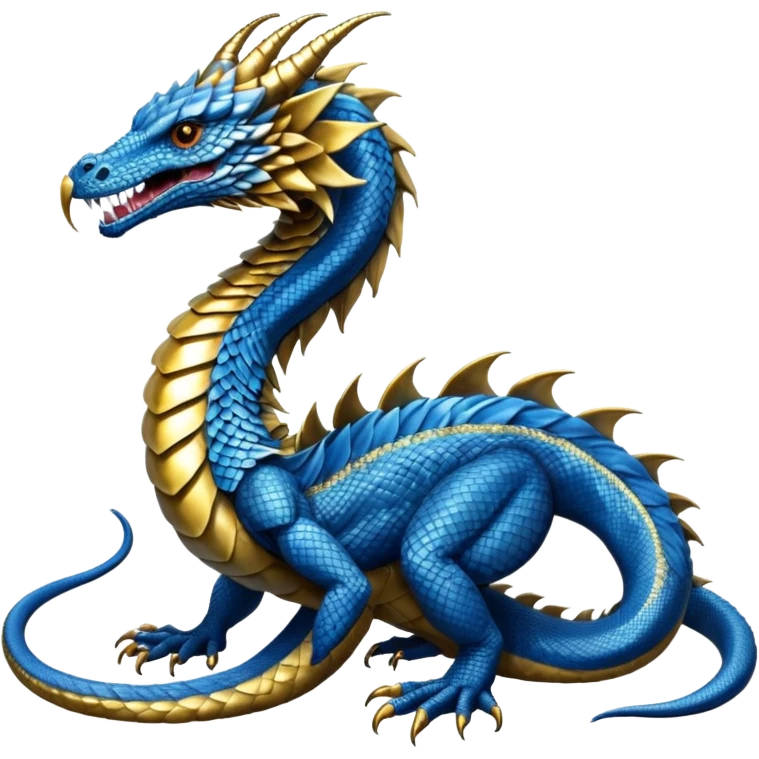 Mušḫuššu, divine beast of Marduk, blue scaled dragon-snake body, lion forelegs, eagle hind legs, long neck, horned dragon head, lizard tail emoji