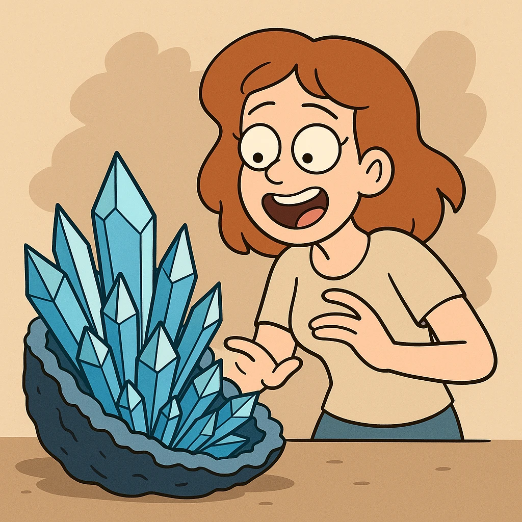 blue crystal geode, cartoon style, cute, exaggerated crystals emoji