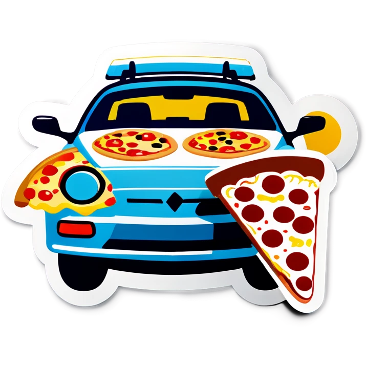 Car with pizza and glasses  emoji