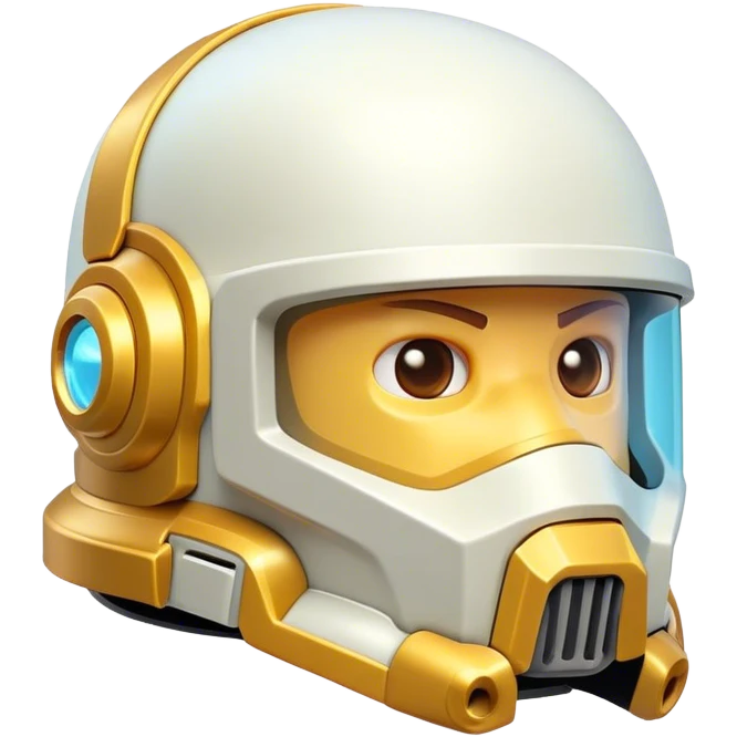 Clash of Clans aesthetic: Cinematic Playful 3D Isometric Space Helmet Emoji, rendered in a 3D vector-style similar to standard emojis with minimal shading and bold, simplified shapes. A compact, distinct form with signature details, softly glowing with a futuristic sci-fi warfare charm. Simplified yet unmistakably iconic, highly detailed and consistent, glowing with a soft radiance and high shine. Stylized with a touch of high-tech brilliance and a soft glowing outline, capturing the essence of a beloved gaming relic with a friendly, playful manner! emoji