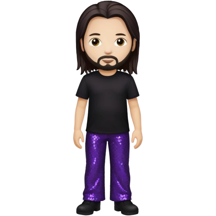 Jonathan Davis with light skin, long dark brown hair, purple sequin pants emoji