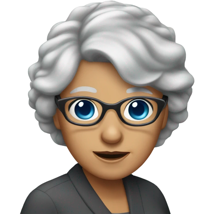 Blue eyes younger grandma with longer gray hair and sunglasses  emoji