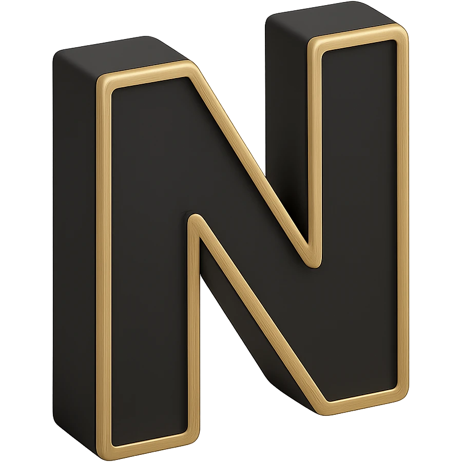 Create the letter N in the 3D Black style, matching the bold, clear, gold-edged look of the reference letter A. emoji