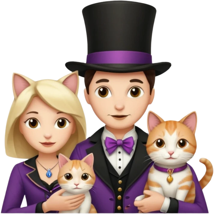 magician couple and their pet cat emoji