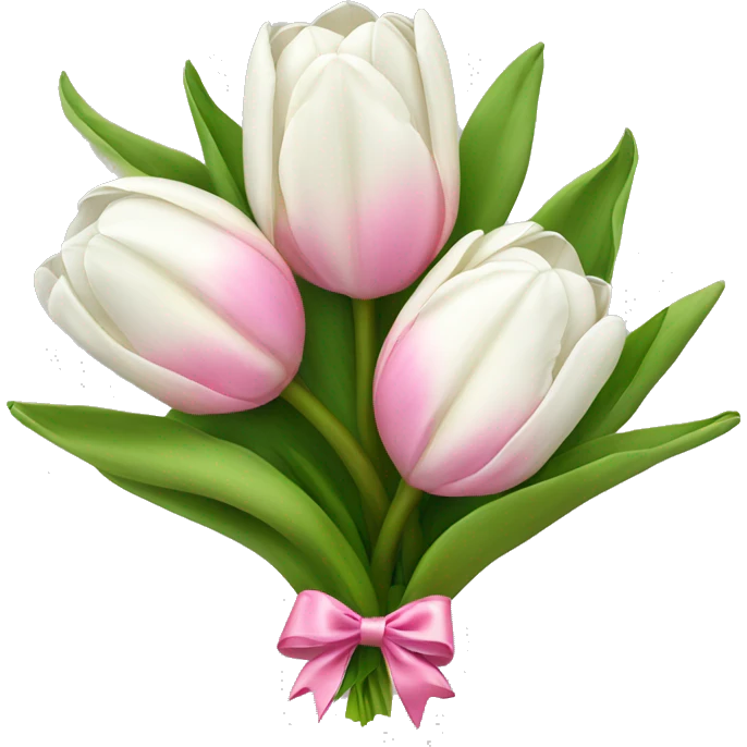 bouquet of white tulips and some pink tulips with a bow around it emoji