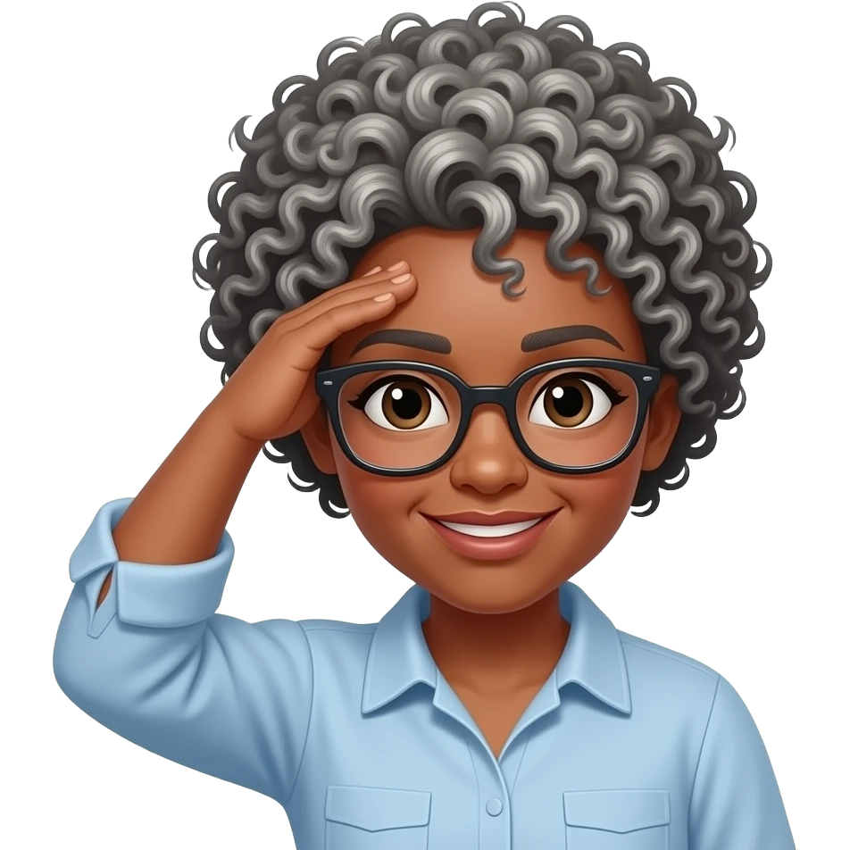 66 year old african american woman in glasses with short natural salt and pepper curly afro smacking forehead emoji