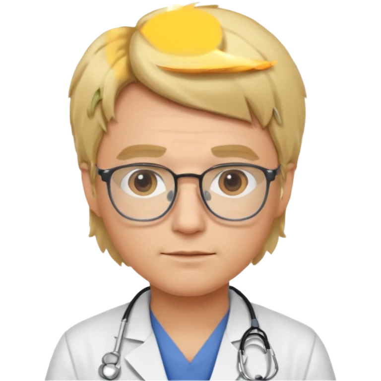 This is a cartoon-style avatar of a doctor with blond hair, glasses, and a neutral expression emoji