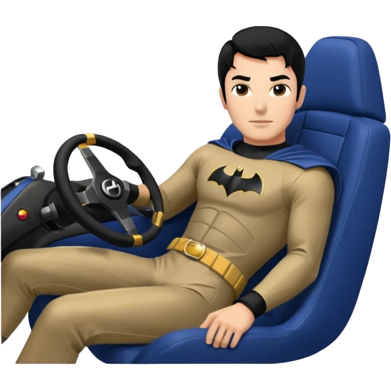 full size real-appearance road racing sexy muscular Batman’s masculine midnight-colored tight outfit 1970’s tv style dark knight stealthy accurate sporty safe plush deluxe off-road pursuit drifting car lexus (black hair,reclining and relaxed torso and shoulders back against seat) rallycross kart  emoji