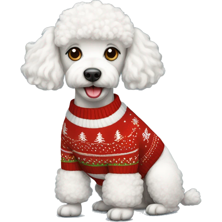 White Poodle with Christmas sweater  emoji