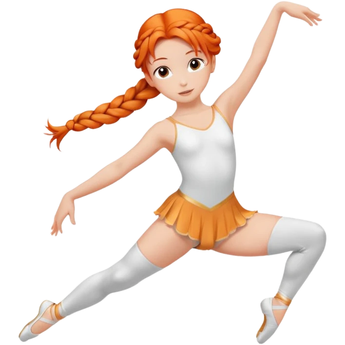 A young dancer with braided orange hair, practicing a gentle arabesque. emoji