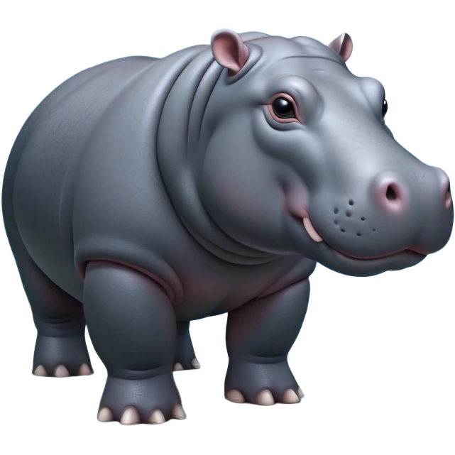 Cinematic Noble Hippo Portrait Emoji, Poised and regal, with a massive, robust build and a smooth, well-groomed slate-gray hide, deep-set soulful eyes, Simplified yet sharp and sophisticated features, highly detailed, glowing with a soft, dignified glow, high shine, intelligent and calm, stylized with an air of riverine majesty, focused and attentive, soft glowing outline, capturing the essence of a watchful and confident water-dweller, so majestic it feels as though it could lumber out of the screen with effortless authority! emoji
